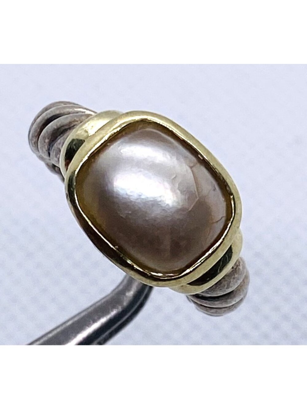 David Yurman Pearl Sterling Silver 925 and 14K Yellow Gold Ring Size 7